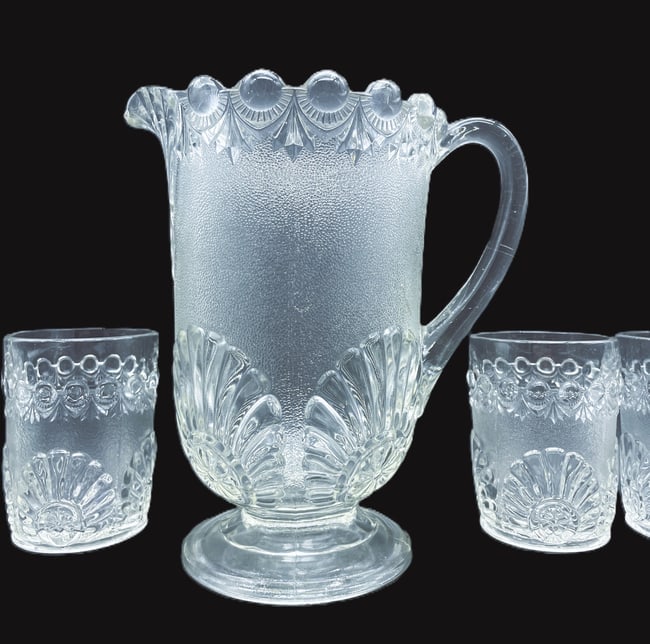 C. 1896 VICTORIAN WESTMORELAND SHELL & JEWEL WATER SET - 3