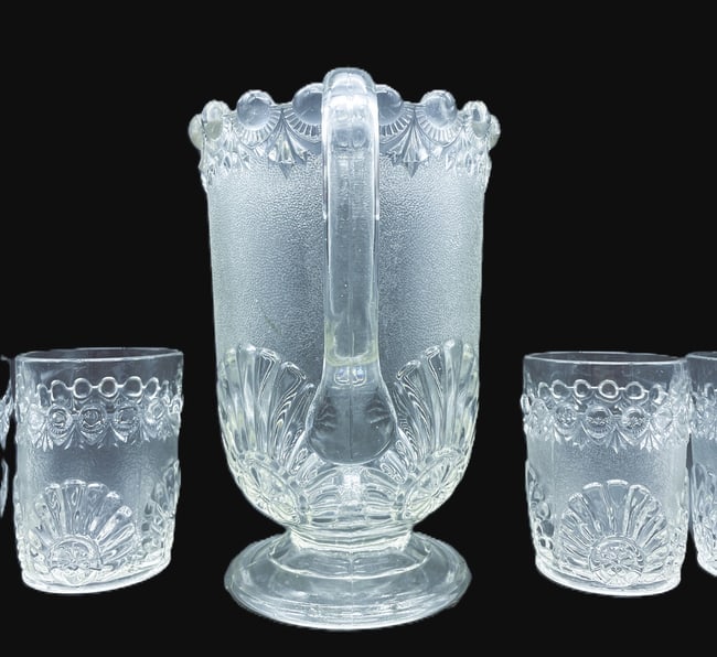 C. 1896 VICTORIAN WESTMORELAND SHELL & JEWEL WATER SET - 4