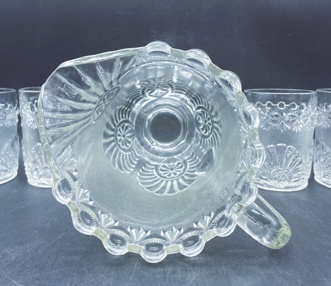 C. 1896 VICTORIAN WESTMORELAND SHELL & JEWEL WATER SET - 6
