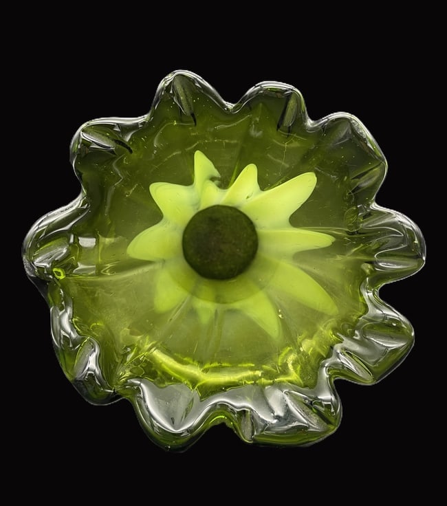 Large Green Swung Glass Art Glsss Vase 11" - 4