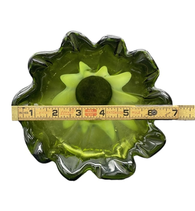Large Green Swung Glass Art Glsss Vase 11" - 5