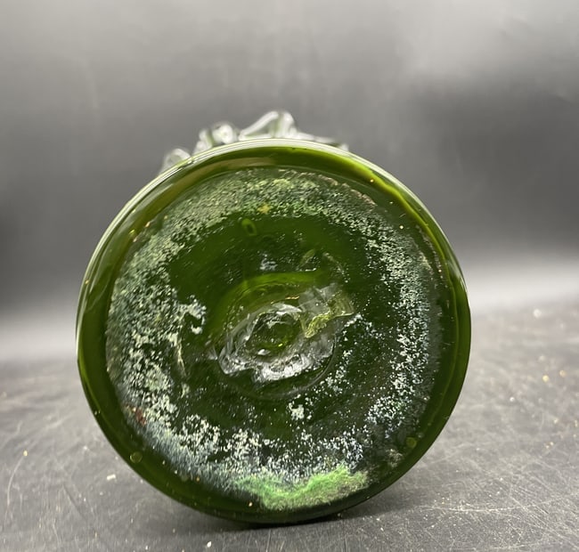 Large Green Swung Glass Art Glsss Vase 11" - 7