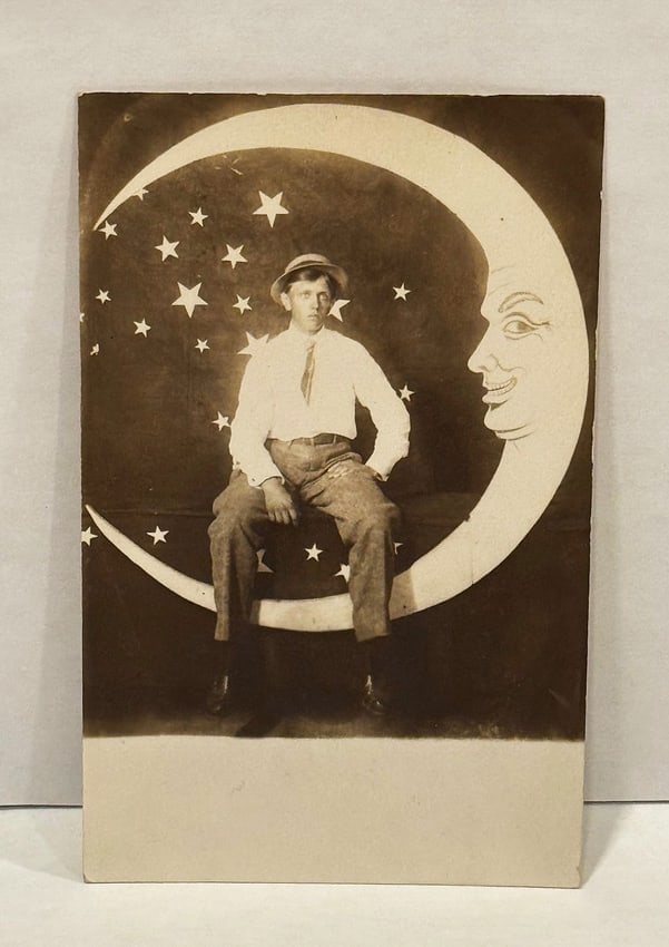 Real Photo Paper Moon Studio Postcard Man Smiling Moon - 2