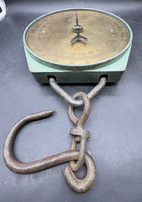 Vintage Salter Brass Face Hanging Scale 300lb England - 2