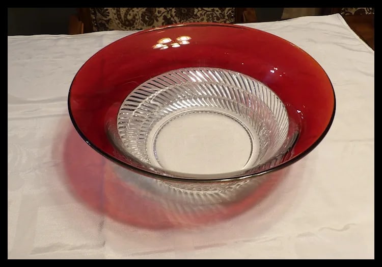 RARE Ruby Flashed Punch Bowl, Underplate, Cups, and Glass Ladle - 11