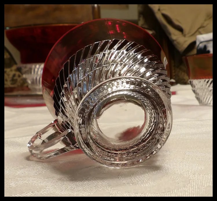 RARE Ruby Flashed Punch Bowl, Underplate, Cups, and Glass Ladle - 7