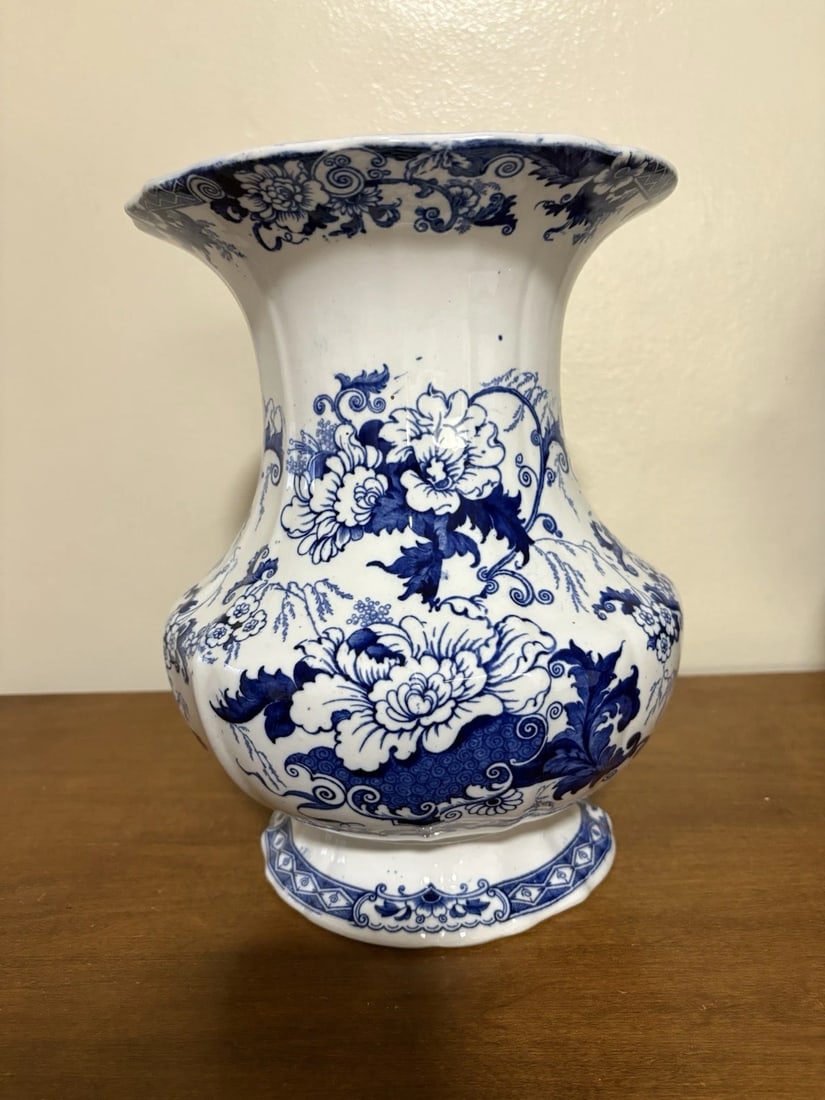 Cauldon Flow Blue Vase: It measures 10 1/2" high x 7 3/4" and is marked. It has no chips, cracks or repairs. Its size is more impressive than the photos show Shipping: Domestic: Flat-rate of $15.00 to anywhere within the