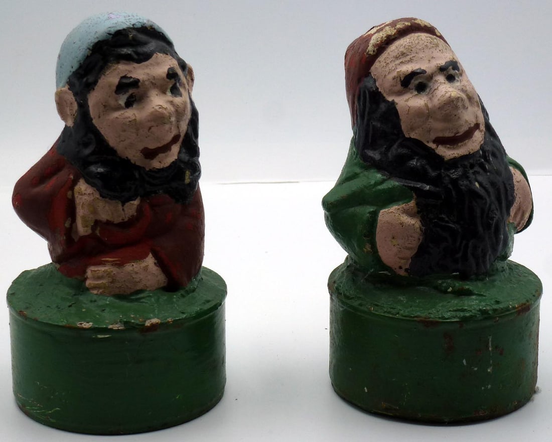 2 folky concrete garden gnomes - red and blue caps - 4