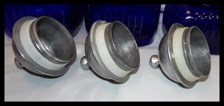Vintage Set of 3 Artland Cobalt Blue Square Ribbed Glass Canister with Pewter Metal Lids - 4