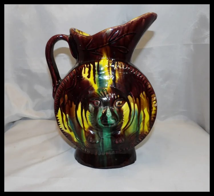 Antique Majolica Drip Ware Bear Pitcher - 2