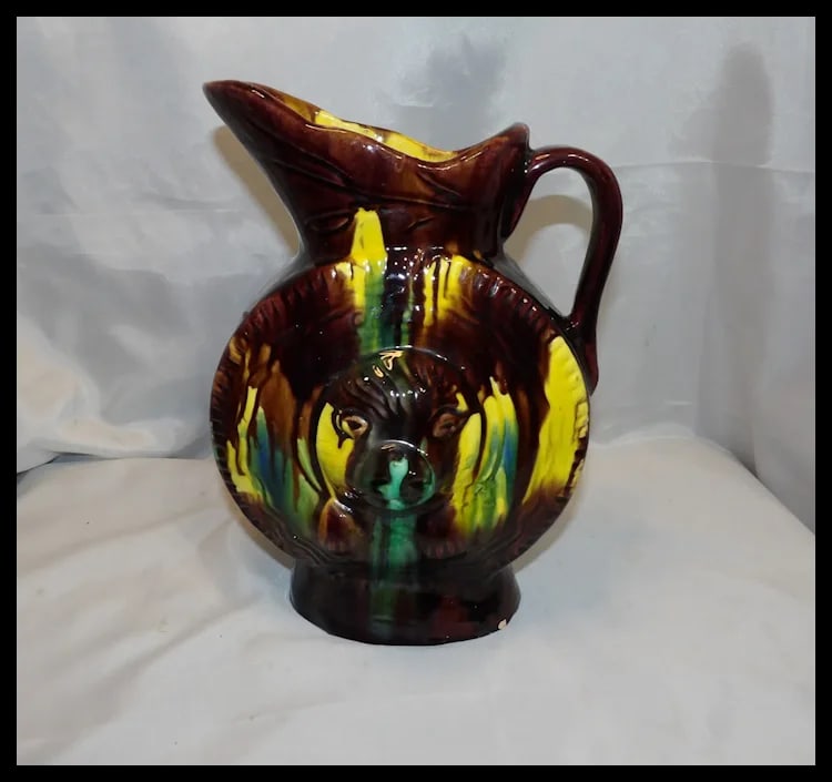 Antique Majolica Drip Ware Bear Pitcher - 3