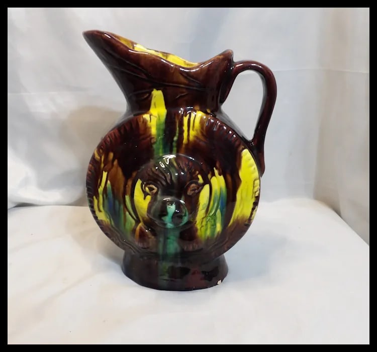 Antique Majolica Drip Ware Bear Pitcher - 6