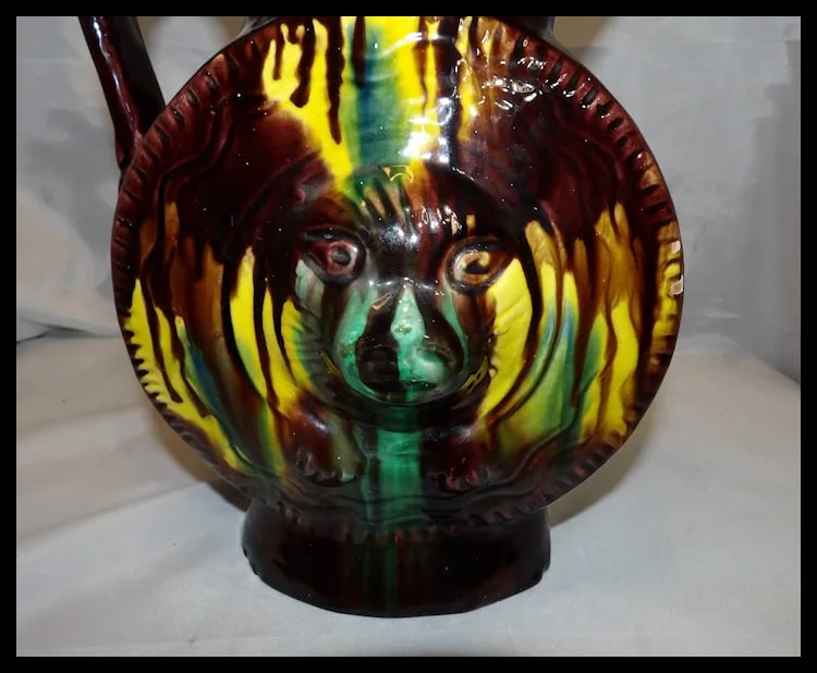 Antique Majolica Drip Ware Bear Pitcher - 7