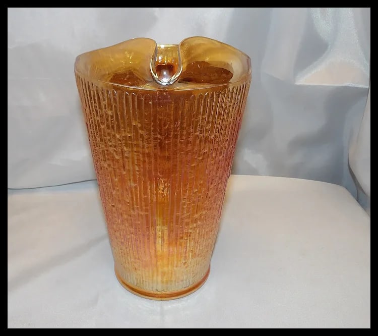 Vintage Jeannette Glass Iridescent Marigold Tree Bark Pattern Pitcher & 9 Rare (23 oz) Iced Tea - 12