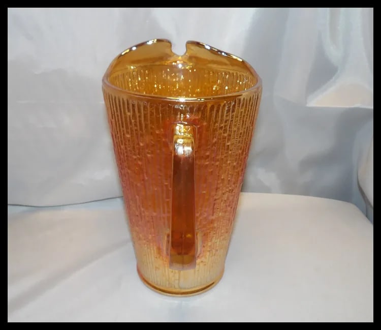 Vintage Jeannette Glass Iridescent Marigold Tree Bark Pattern Pitcher & 9 Rare (23 oz) Iced Tea - 13