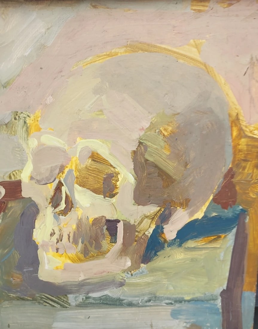 Oil painting SKULL on Board 1970 Colorful - 2
