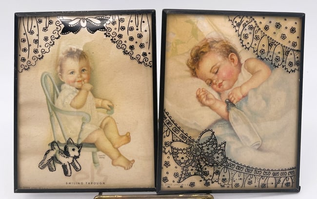 2 CHARLOTTE BECKER LITHOGRAPHS SILHOUETTE CONVEX BUBBLE FRAMES: Date/Period: APPROX 1930-40'S Dimension: EACH APPROX 5 X 4 Material: MIXED MATERIALS Additional Information: Charlotte Becker was born in 1907 in Dresden, Germany. She came to the United States at