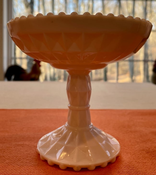 Vintage Jeanette Pink Milk Glass Pedestal Compote Candy Dish - 2