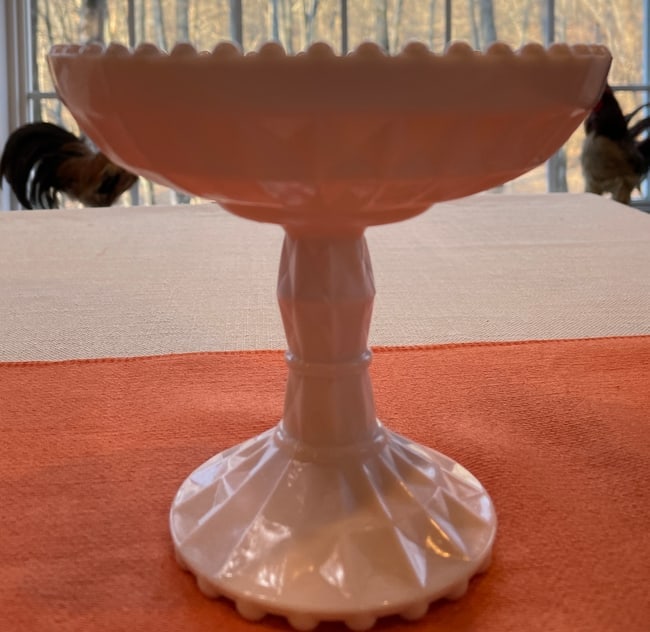 Vintage Jeanette Pink Milk Glass Pedestal Compote Candy Dish - 3