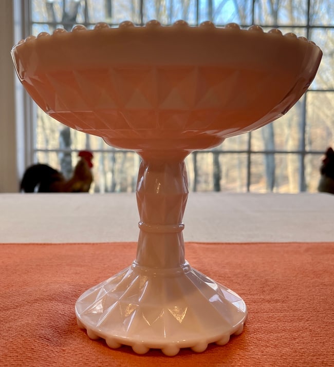 Vintage Jeanette Pink Milk Glass Pedestal Compote Candy Dish - 4
