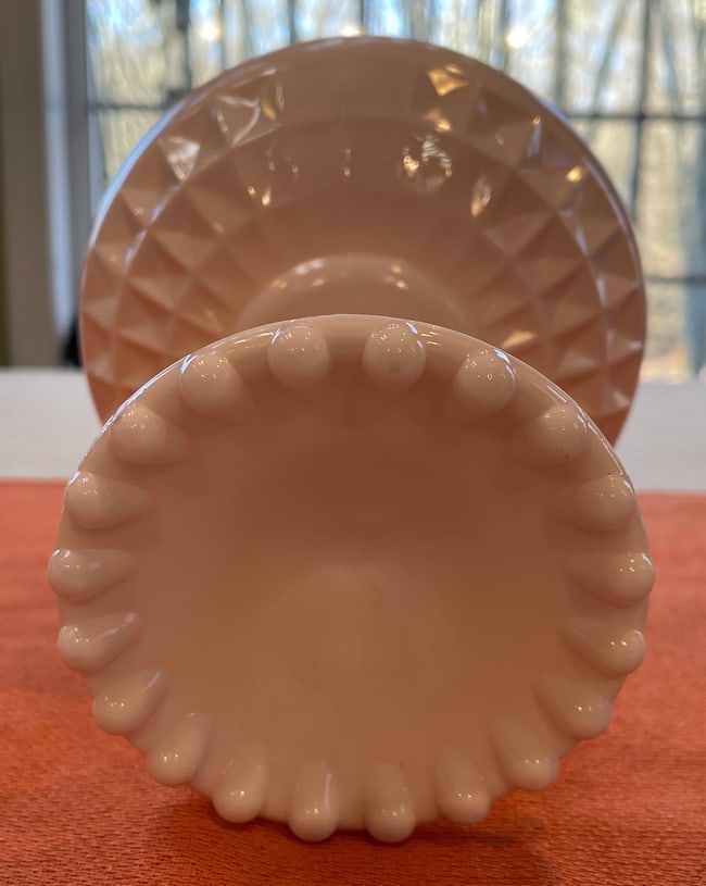 Vintage Jeanette Pink Milk Glass Pedestal Compote Candy Dish - 7