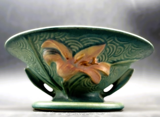 1946 Roseville Pottery Zephyr Lily 473-6 Bowl Planter Blue Cream 6.5" USA - 2