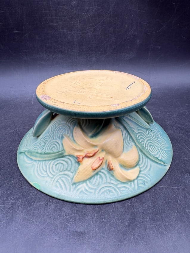 1946 Roseville Pottery Zephyr Lily 473-6 Bowl Planter Blue Cream 6.5" USA - 5