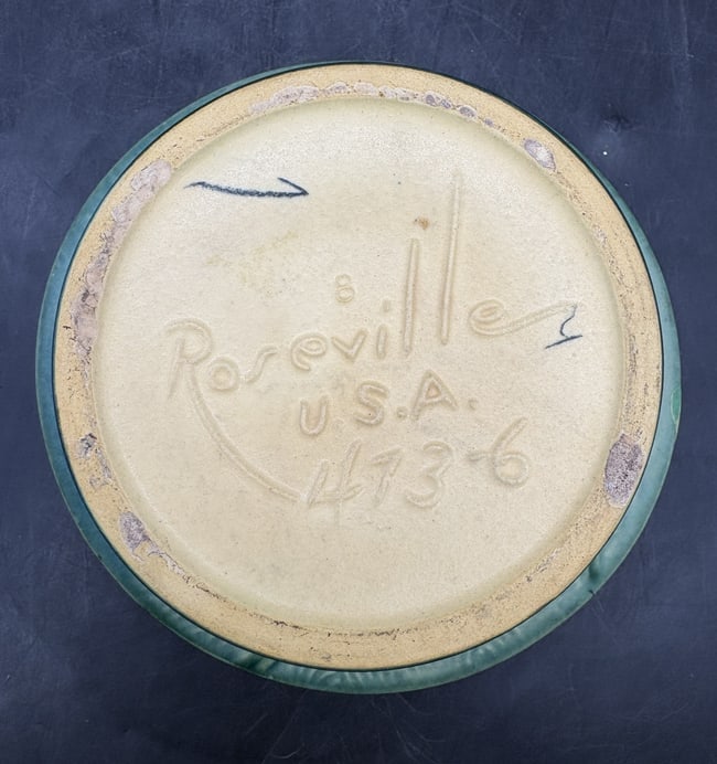 1946 Roseville Pottery Zephyr Lily 473-6 Bowl Planter Blue Cream 6.5" USA - 6