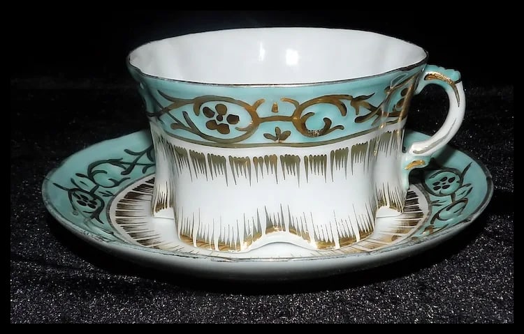 Antique Gold Gilded White & Blue Porcelain Cup and Saucer - 2