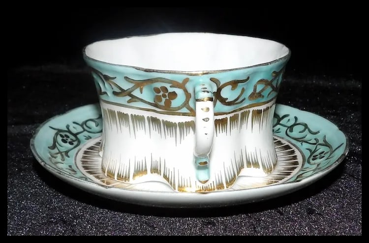 Antique Gold Gilded White & Blue Porcelain Cup and Saucer - 3
