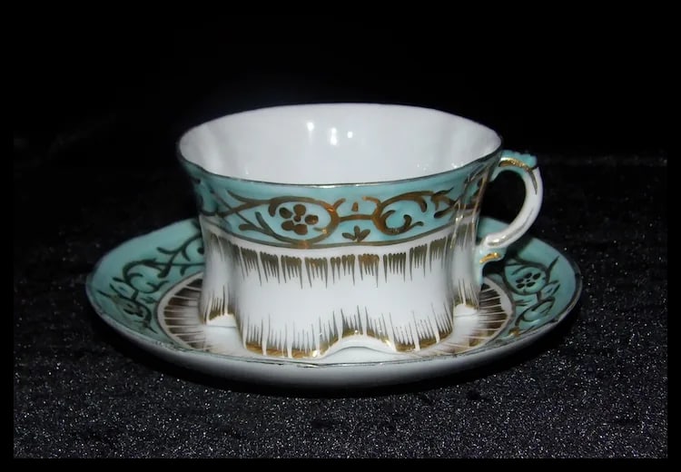 Antique Gold Gilded White & Blue Porcelain Cup and Saucer - 8