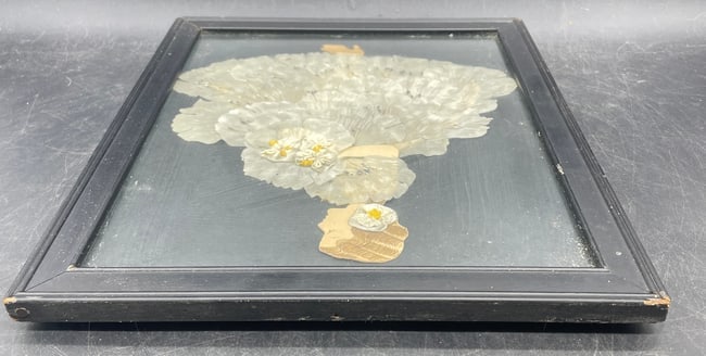 1920'S RIBBON ART PAPER DOLL VICTORIAN GIRL DRESSED BOUQUET FRAMED - 3