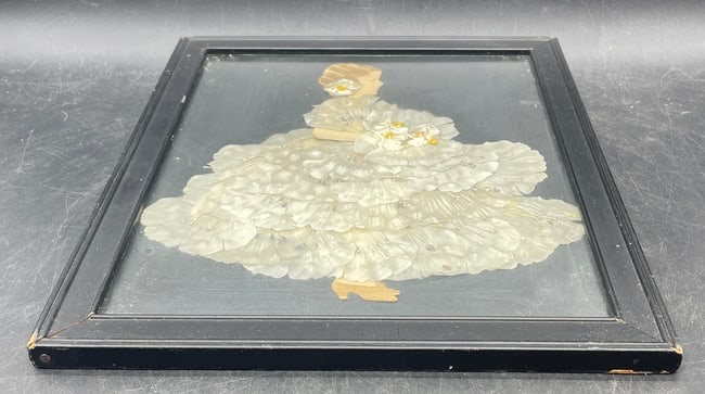 1920'S RIBBON ART PAPER DOLL VICTORIAN GIRL DRESSED BOUQUET FRAMED - 5