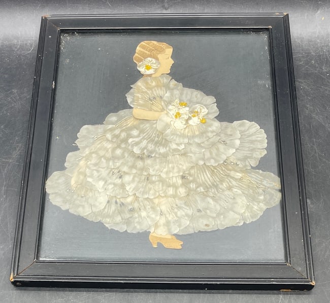 1920'S RIBBON ART PAPER DOLL VICTORIAN GIRL DRESSED BOUQUET FRAMED - 6