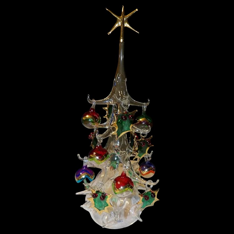 Soffieria Parise Vetro Italy Hand Blown Glass Christmas Tree 13" w/ 16 Ornaments (1 of 10)
