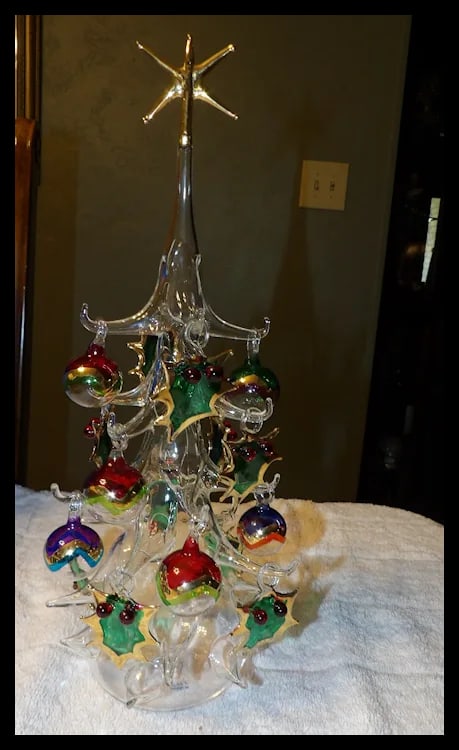 Soffieria Parise Vetro Italy Hand Blown Glass Christmas Tree 13" w/ 16 Ornaments - 2