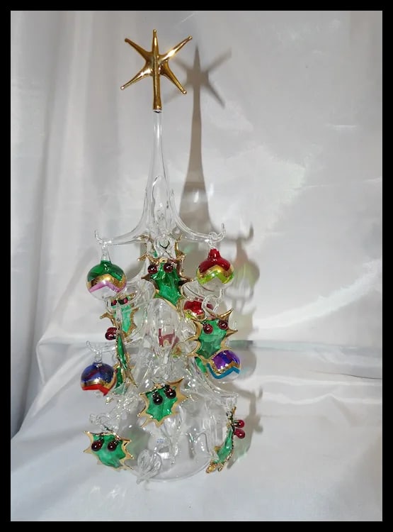 Soffieria Parise Vetro Italy Hand Blown Glass Christmas Tree 13" w/ 16 Ornaments - 3