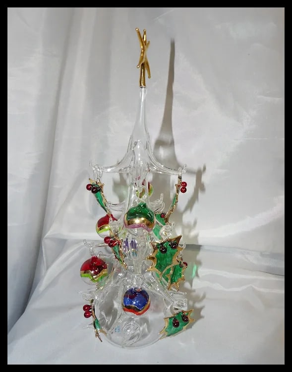 Soffieria Parise Vetro Italy Hand Blown Glass Christmas Tree 13" w/ 16 Ornaments - 4