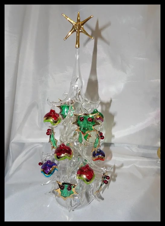 Soffieria Parise Vetro Italy Hand Blown Glass Christmas Tree 13" w/ 16 Ornaments - 5
