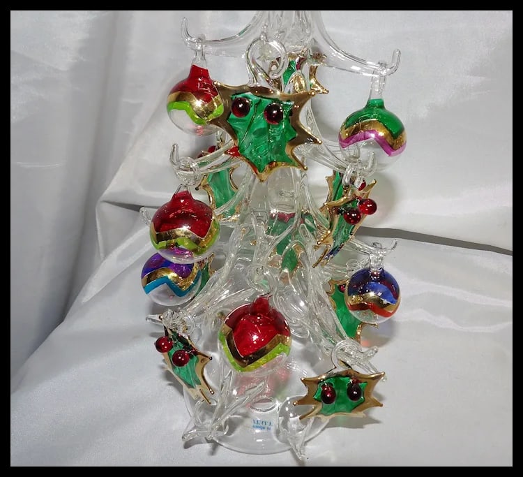Soffieria Parise Vetro Italy Hand Blown Glass Christmas Tree 13" w/ 16 Ornaments - 7