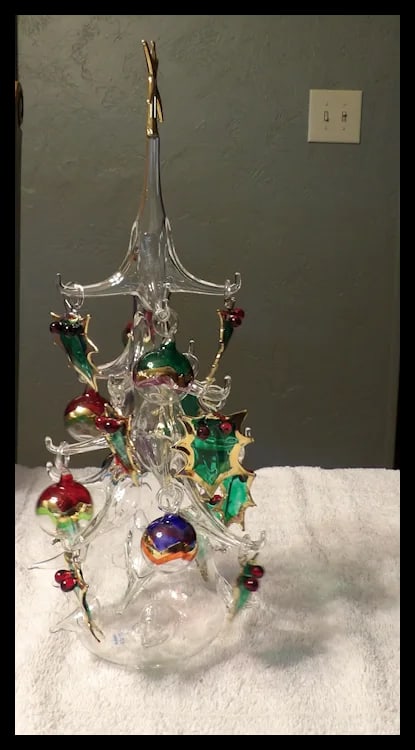 Soffieria Parise Vetro Italy Hand Blown Glass Christmas Tree 13" w/ 16 Ornaments - 8
