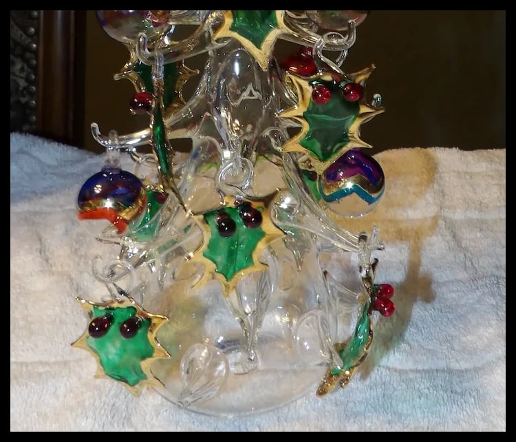 Soffieria Parise Vetro Italy Hand Blown Glass Christmas Tree 13" w/ 16 Ornaments - 9