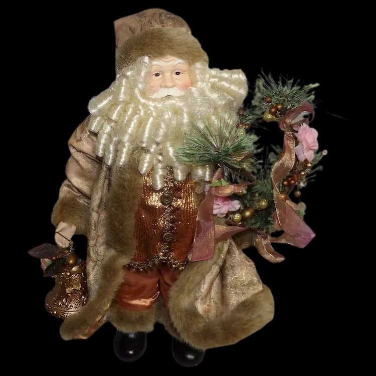 Vintage 17" Santa with Bell and Tree Decoration
