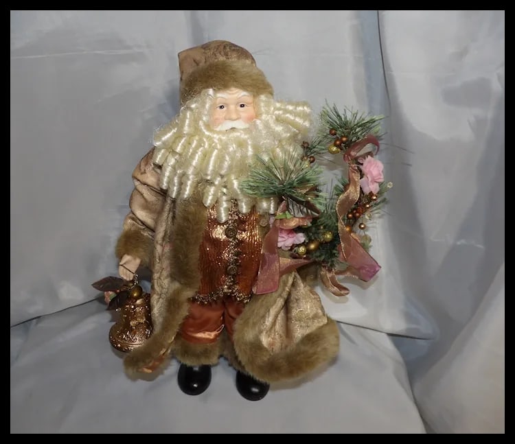 Vintage 17" Santa with Bell and Tree Decoration - 2