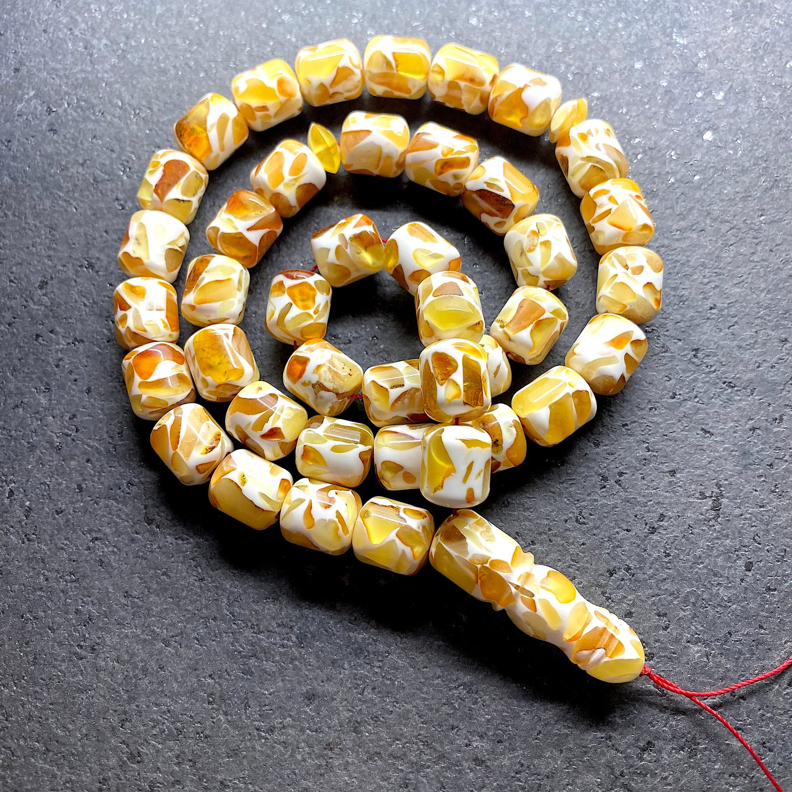 Unique and Phenomenal Amber Tesbih made from Barrel shaped Amber beads - 4