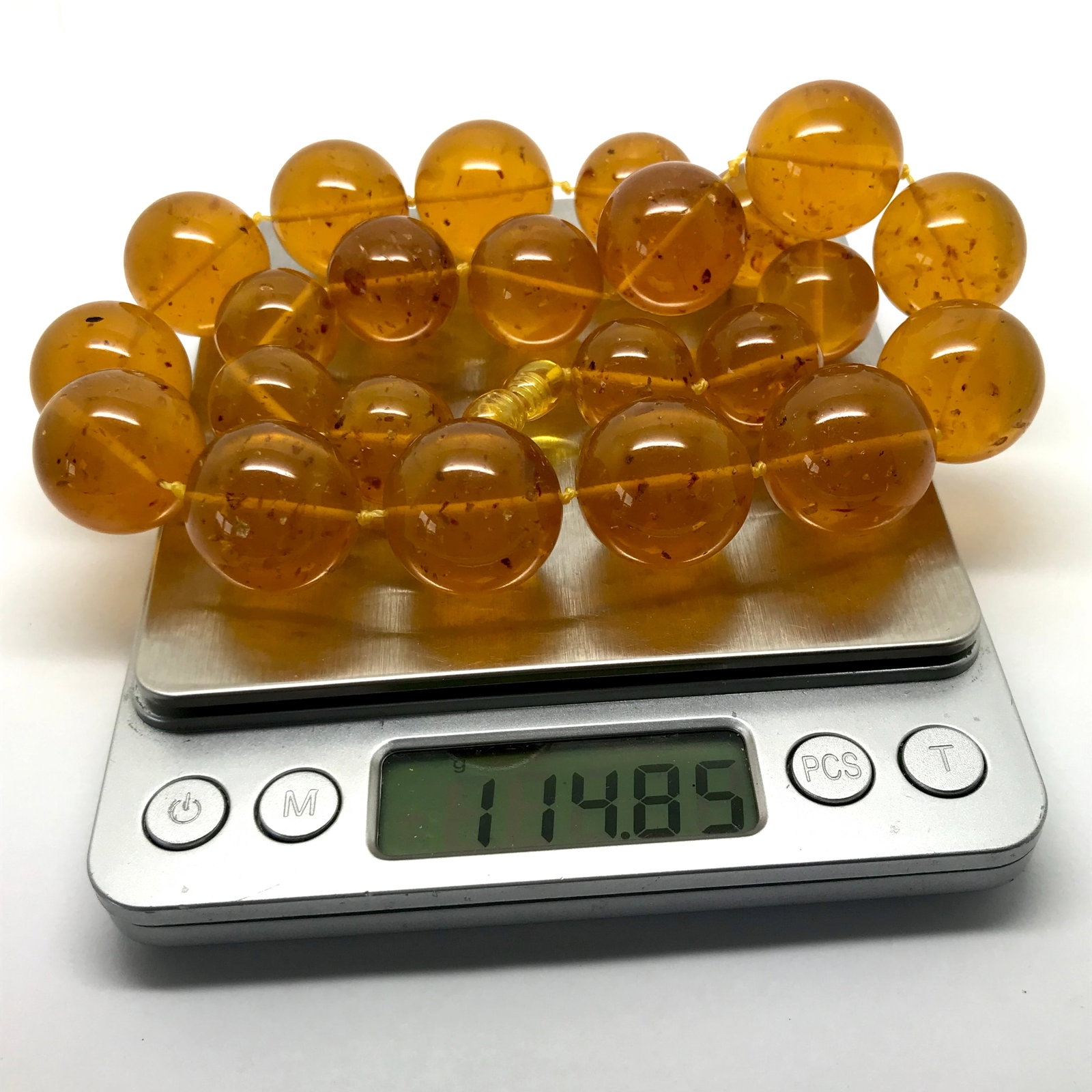 Outstanding Unique Vintage Amber resin Necklace made from Round Amber resin beads - 2