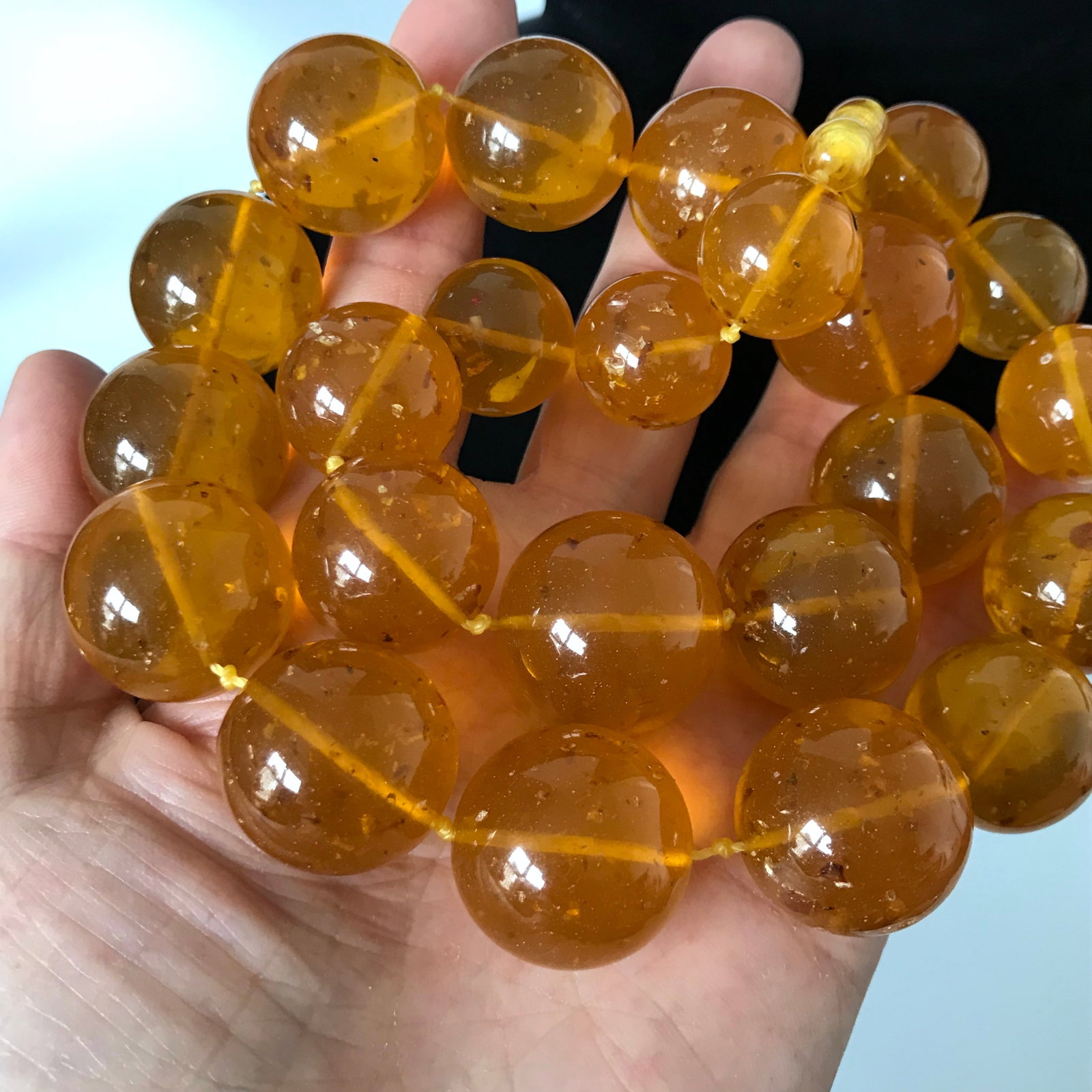 Outstanding Unique Vintage Amber resin Necklace made from Round Amber resin beads - 7