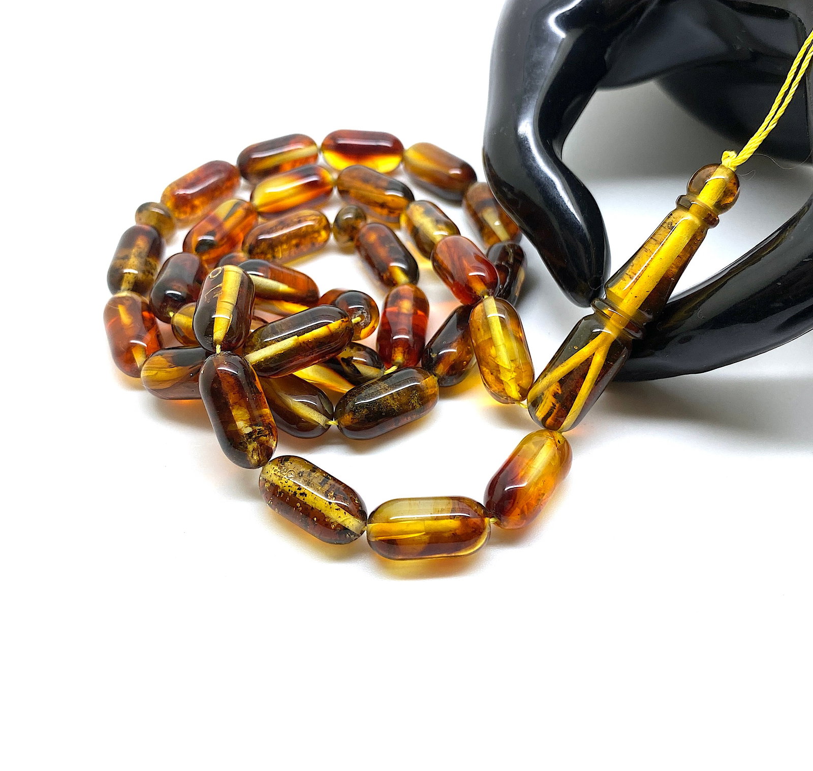 Amber Tesbih made from Barrel tablet shaped Amber beads - 7