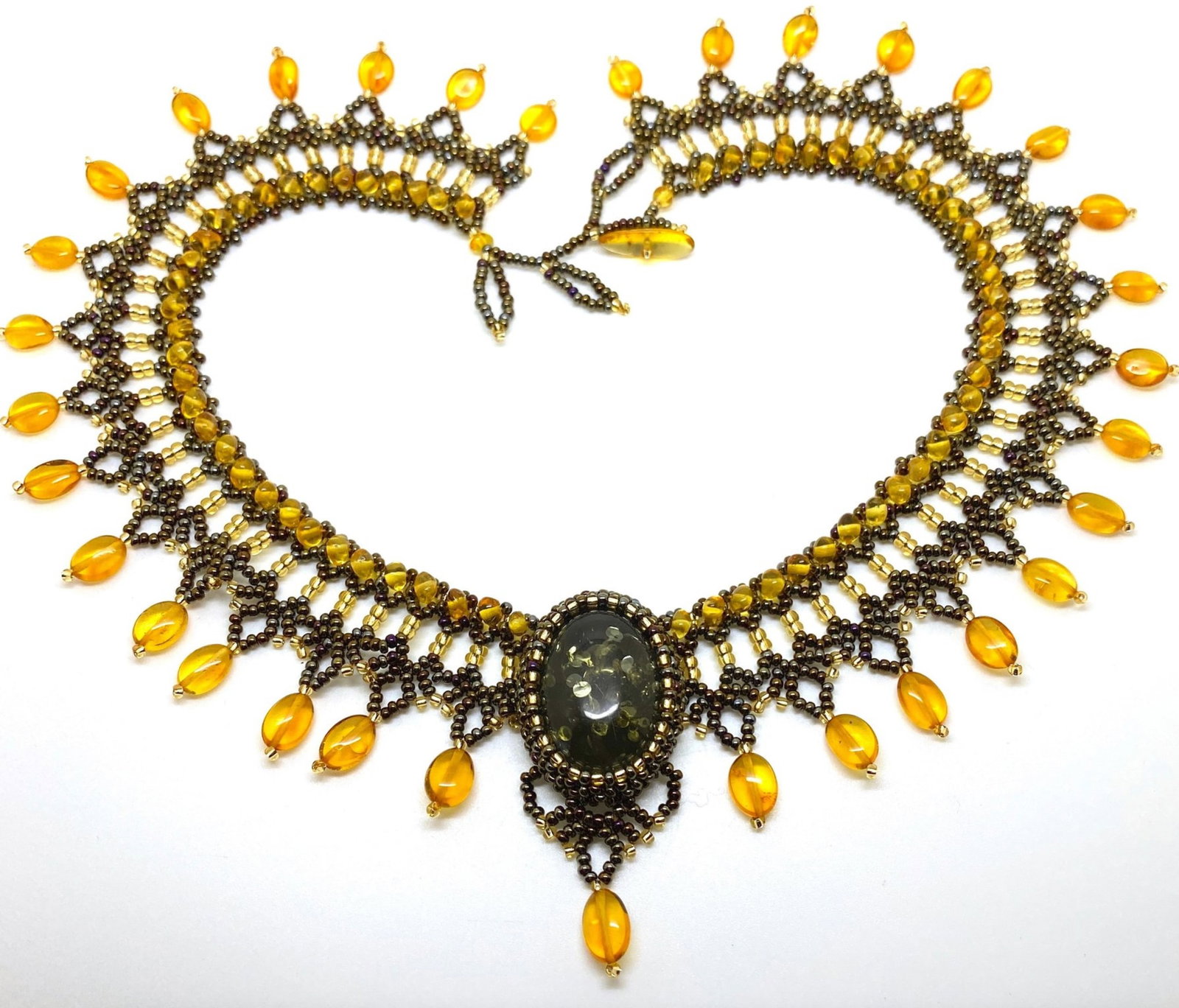 Impressive Vintage Amber Floral Necklace made from leaf like bead ornaments - 5