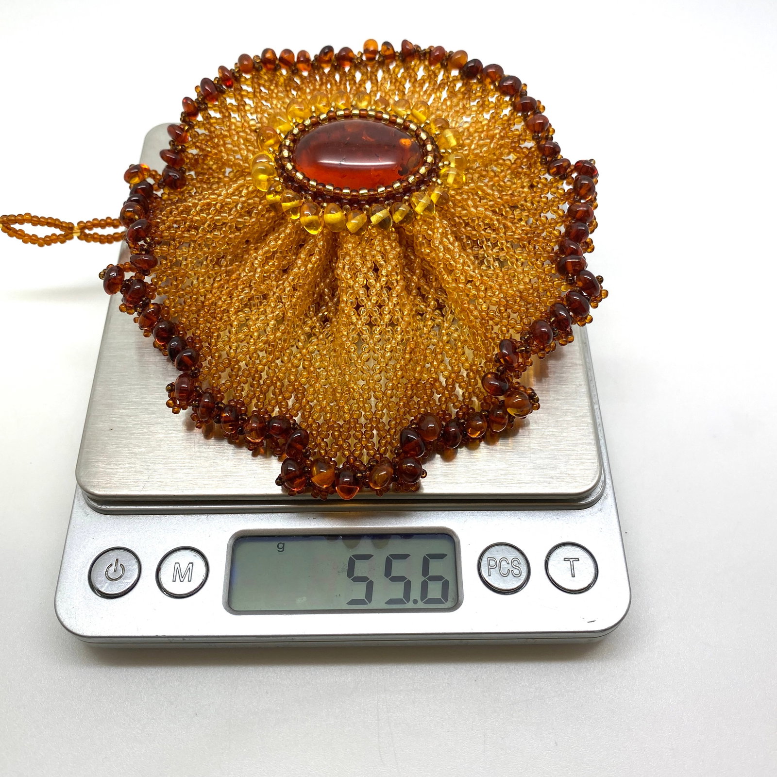 Unique and Alluring Amber Floral Necklace made from leaf like bead ornaments - 2